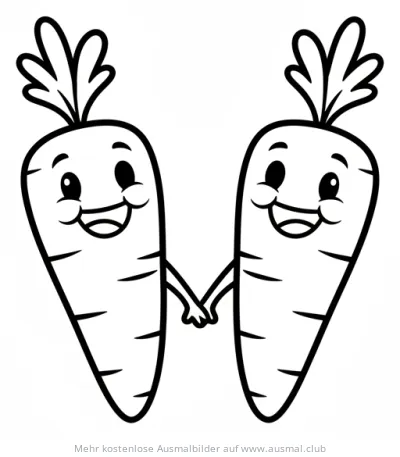 Zwei Karotten Freunde halten Händchen Ausmalbild