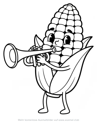 Maiskolben spielt Trompete Ausmalbild