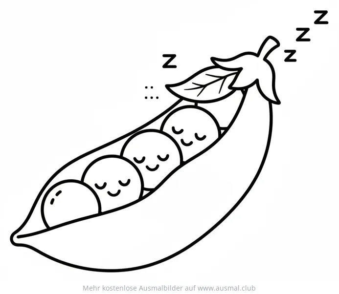 Schlafende Erbsen in einer Schote Ausmalbild