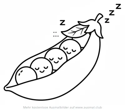 Schlafende Erbsen in einer Schote Ausmalbild