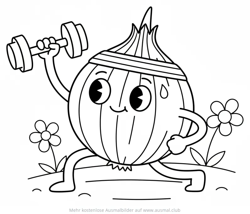 Zwiebel beim Gewichtheben Ausmalbild