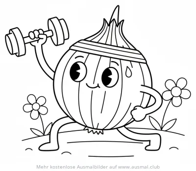 Zwiebel beim Gewichtheben Ausmalbild