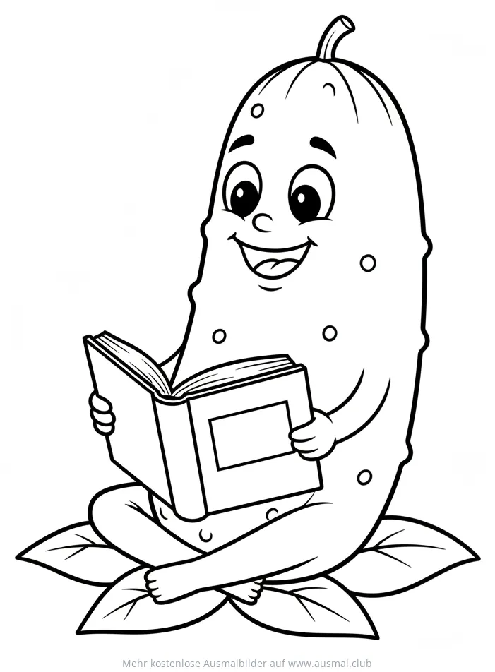 Gurke liest Buch Ausmalbild