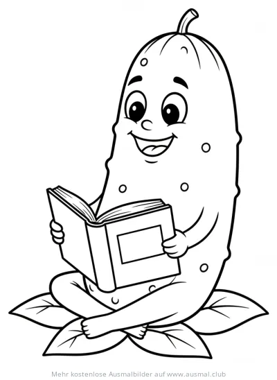 Gurke liest Buch Ausmalbild