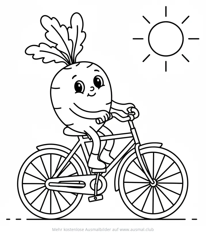 Radieschen auf einem Fahrrad Ausmalbild