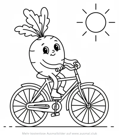Radieschen auf einem Fahrrad Ausmalbild