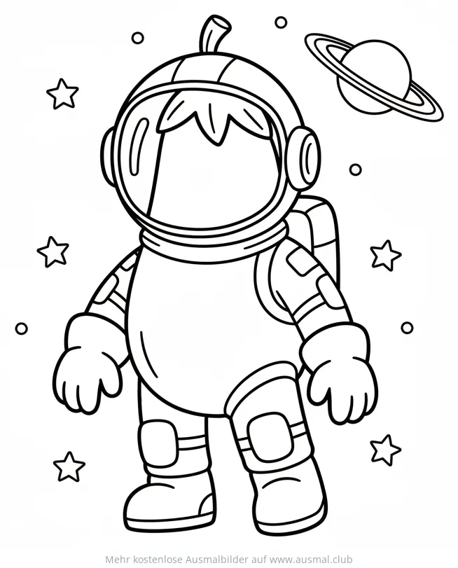Aubergine als Astronaut Ausmalbild im Weltraum