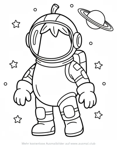 Aubergine als Astronaut Ausmalbild im Weltraum