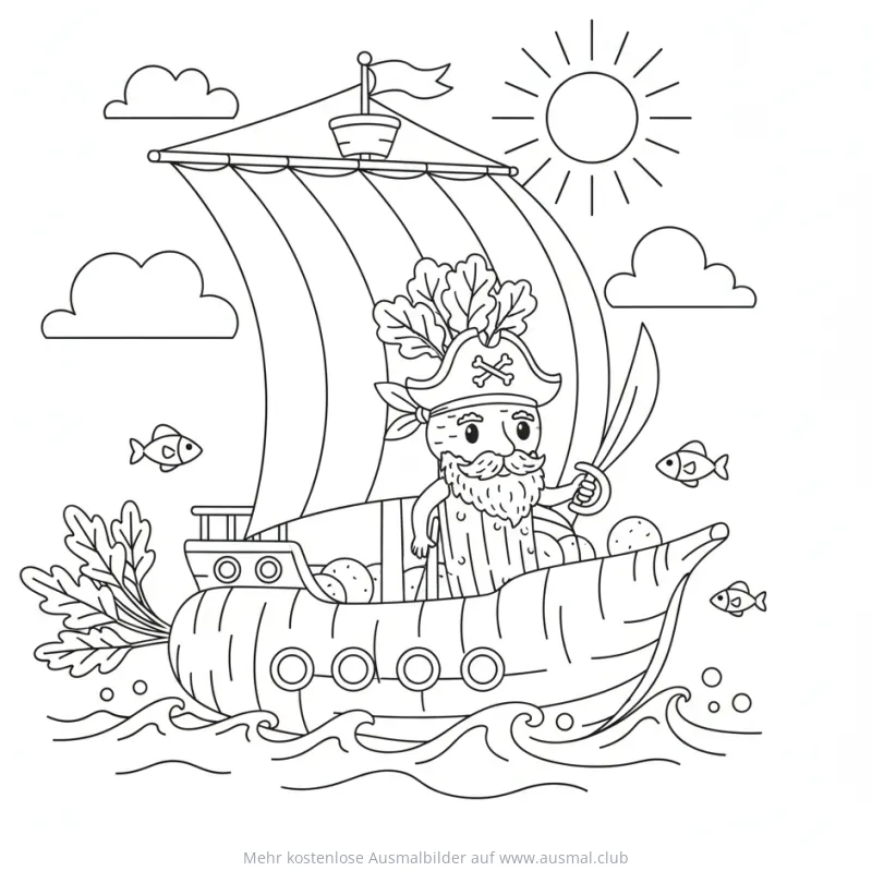 Gemüse Pirat auf einem Gemüse Schiff Ausmalbild