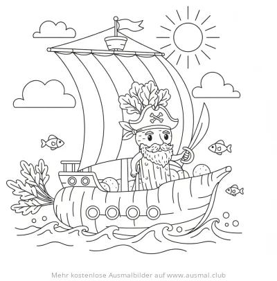 Gemüse Pirat auf einem Gemüse Schiff Ausmalbild