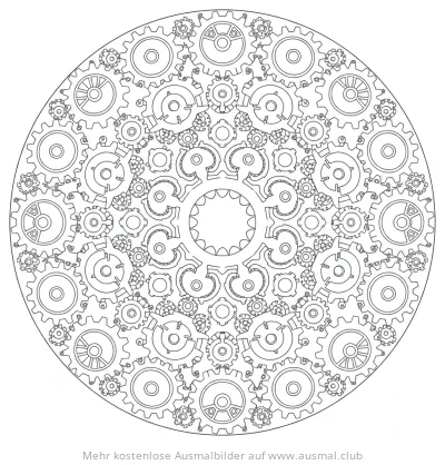 Komplexes Mandala aus Zahnrädern Ausmalbild