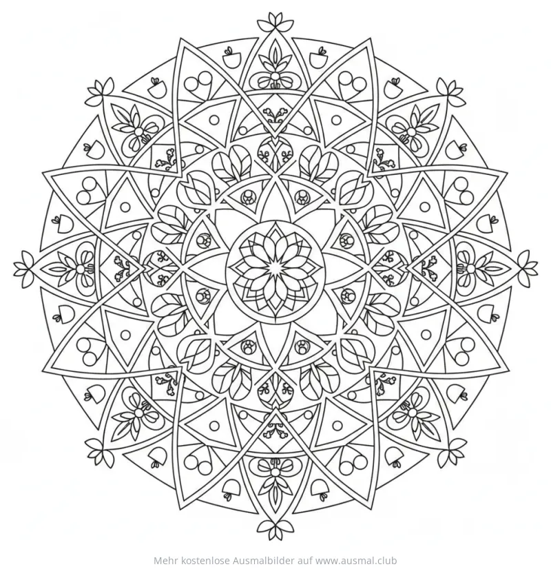 Geometrisches Muster mit Kreisen und Dreiecken als Ausmalbild