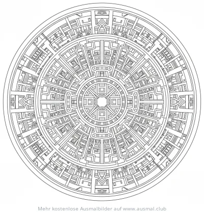 Abstraktes Stadtplan Mandala Ausmalbild