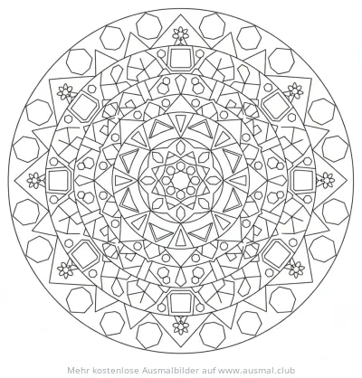 Geometrisches Mandala Ausmalbild mit Polygonen und Blüten