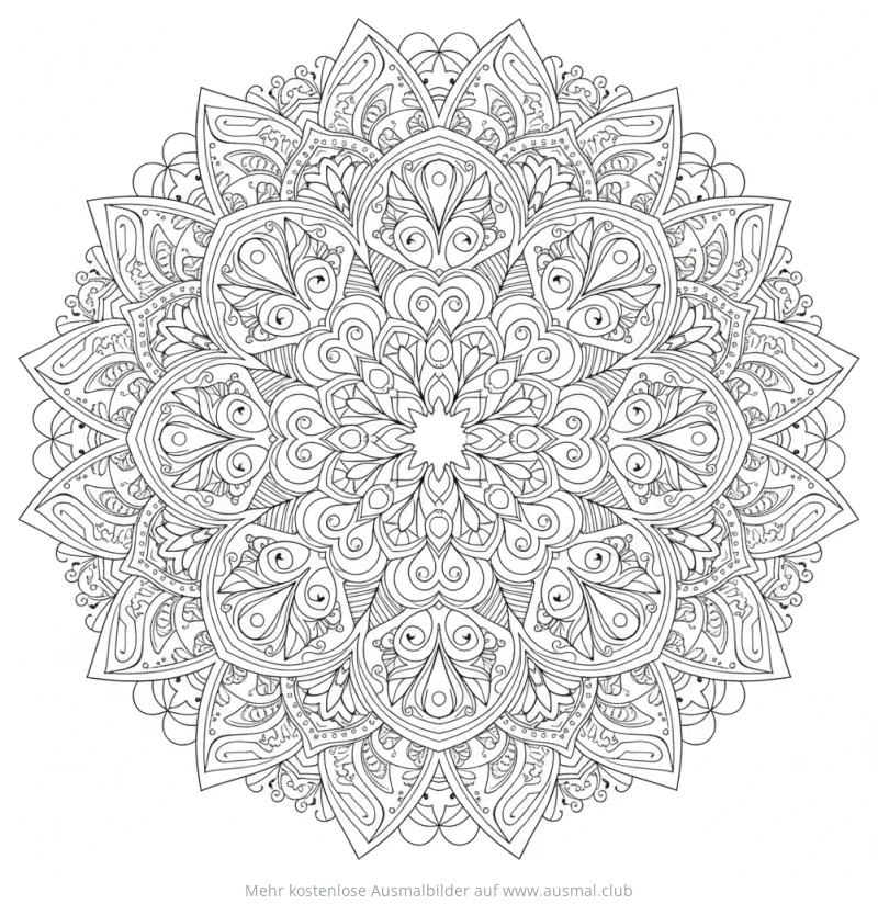 Filigranes Federn Mandala Ausmalbild