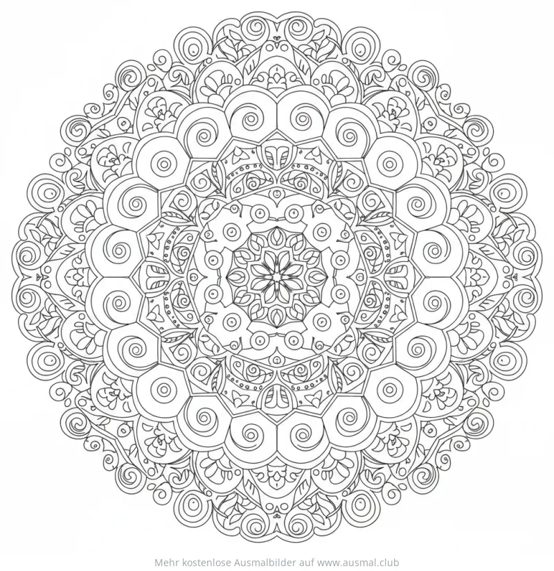 Mandala mit Honigwaben und floralen Elementen Ausmalbild