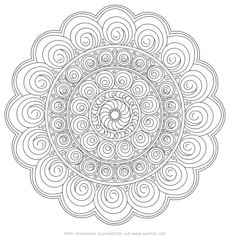 Spiralen Mandala Ausmalbild