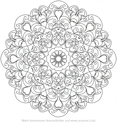 Herz Mandala Ausmalbild mit geometrischen Mustern