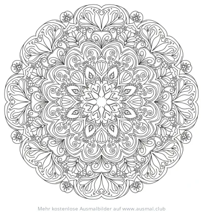 Paisley Mandala Ausmalbild mit floralen Elementen