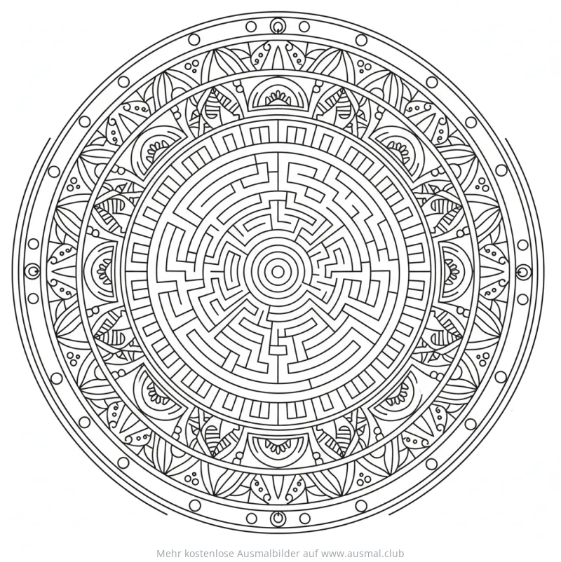 Komplexes Labyrinth mit geometrischen Mustern Ausmalbild
