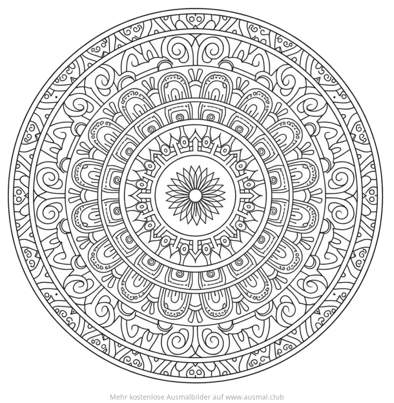 Tribal Mandala Ausmalbild mit floralem Zentrum