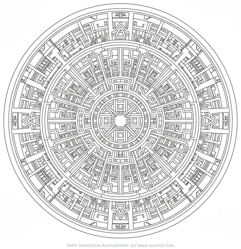 Geometrisches Stadtplan Ausmalbild im Mandala-Stil