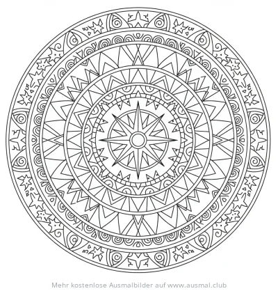 Kompass Mandala Ausmalbild mit geometrischen Mustern