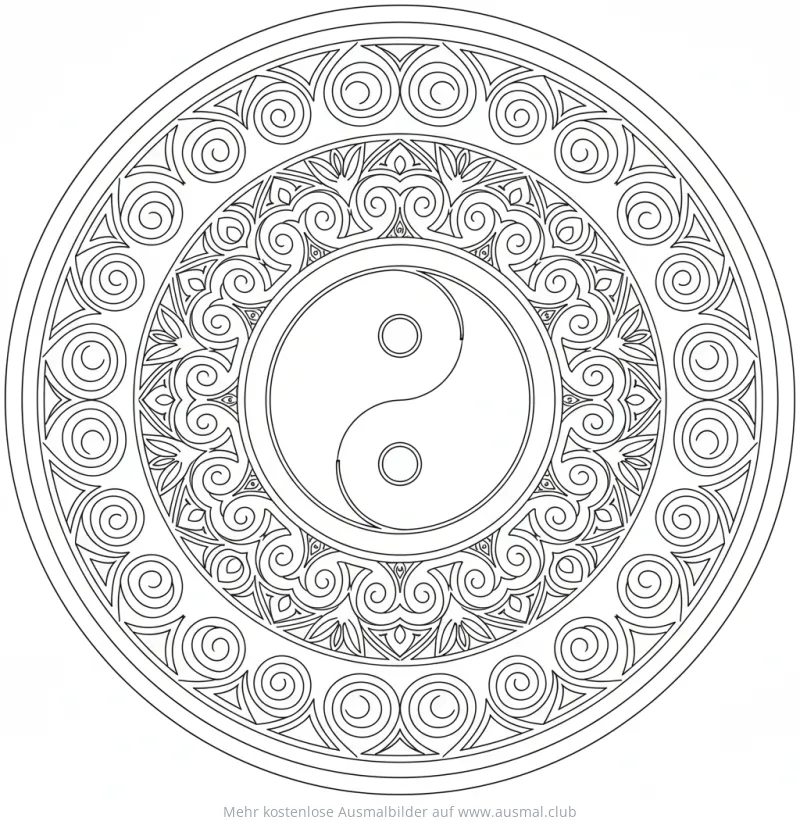 Yin Yang Ausmalbild mit Ornamenten