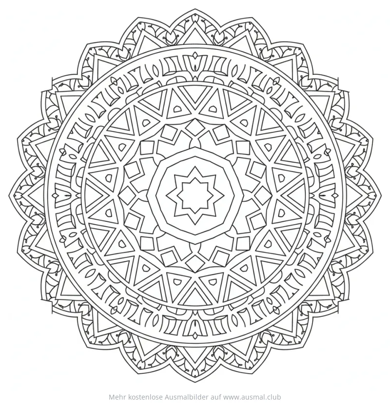 Geometrisches Mandala Ausmalbild mit Dreiecken und Quadraten