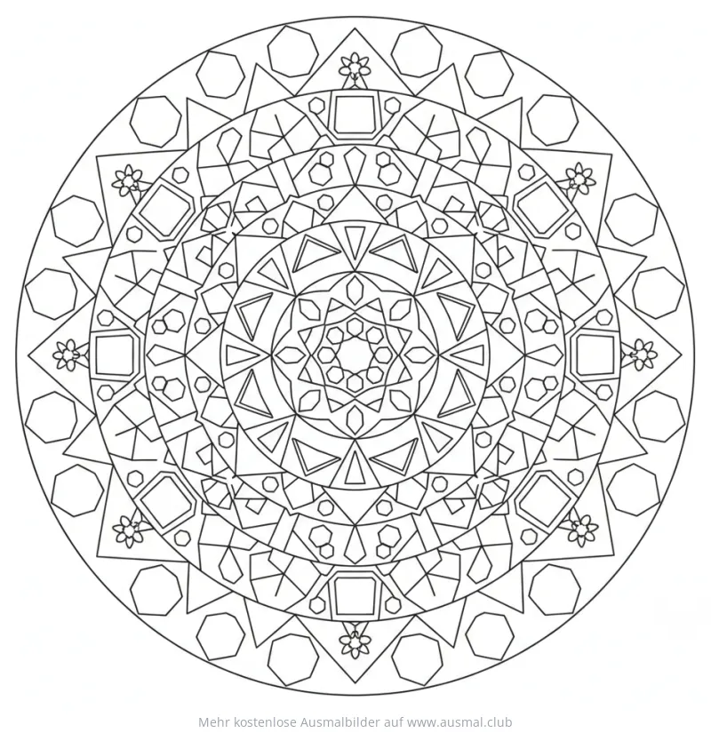 Polygon Mandala Ausmalbild mit geometrischen Formen