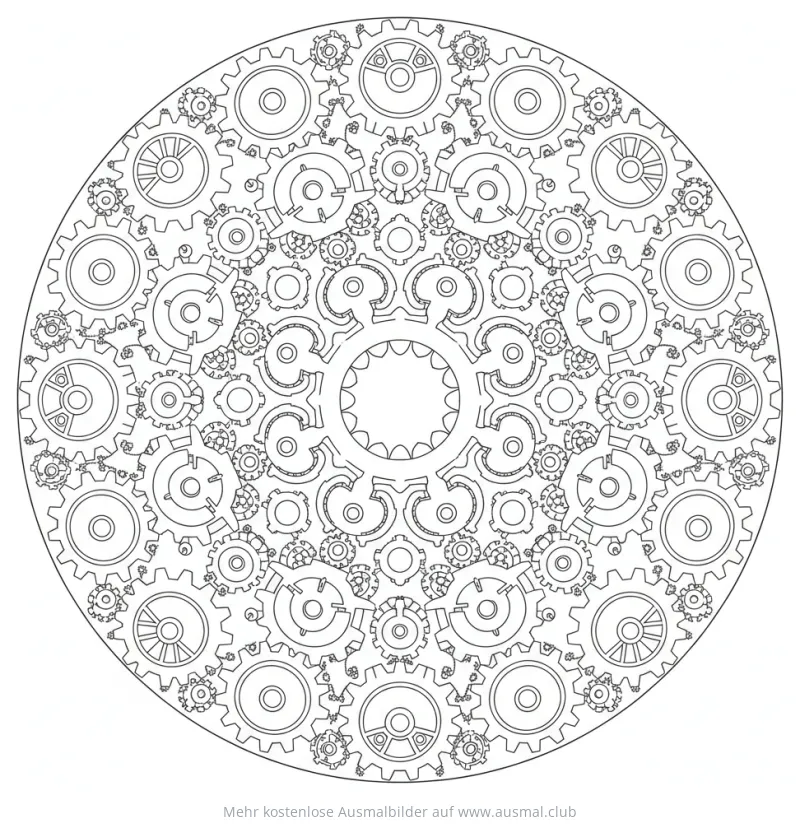 Zahnräder Mandala Ausmalbild
