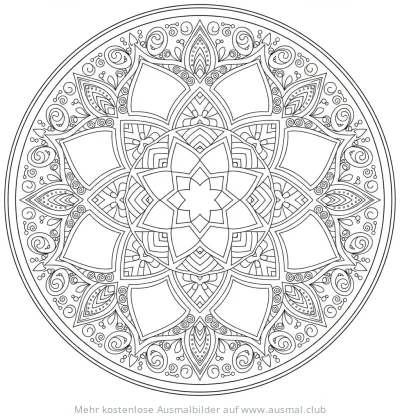 Detailliertes Mandala Ausmalbild mit floralen und geometrischen Mustern