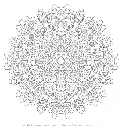 Zahnräder Steampunk Ausmalbild als Mandala