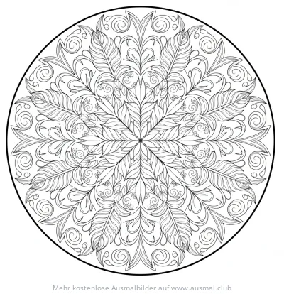 Federn Mandala Ausmalbild mit geometrischen Mustern