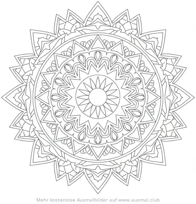 Detailliertes Mandala mit Dreiecken und geometrischen Formen Ausmalbild