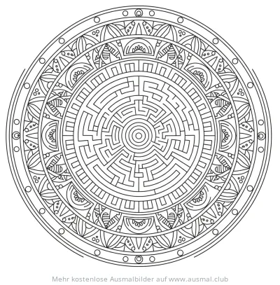 Kreisförmiges Labyrinth Ausmalbild mit geometrischen Mustern