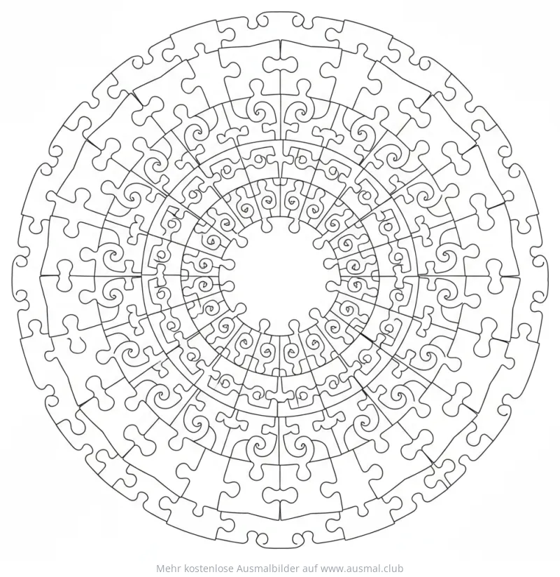 Kreisförmiges Mandala aus Puzzleteilen Ausmalbild