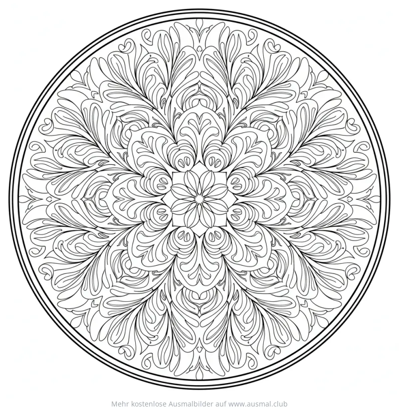 Wirbelnde Federn Mandala Ausmalbild