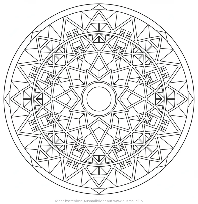 Geometrisches Muster mit Quadraten und Dreiecken Ausmalbild