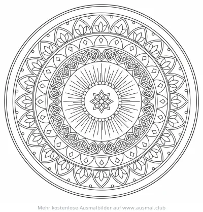 Konzentrische Kreise Ausmalbild mit floralen Mustern und Stern