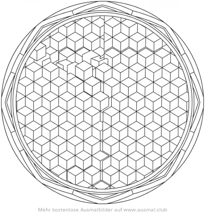 3D Hexagon Muster Ausmalbild in kreisförmigem Rahmen