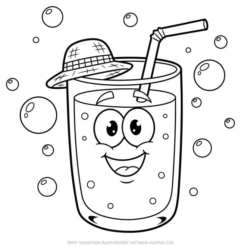 Fröhliches Glas Orangensaft mit Hut Ausmalbild