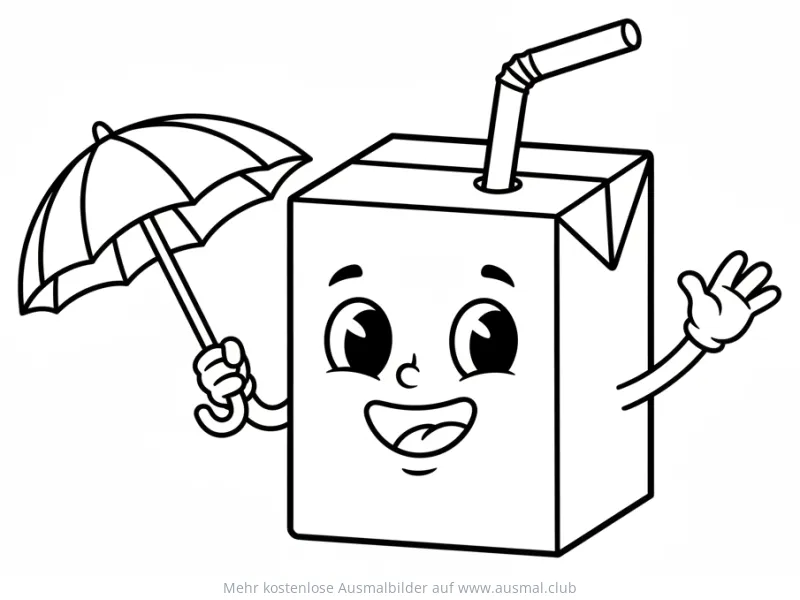 Lustige Saftpackung mit Regenschirm Ausmalbild