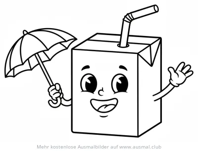 Lustige Saftpackung mit Regenschirm Ausmalbild