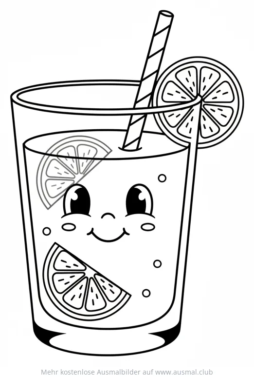 Freundliches Limonadenglas mit Gesicht Ausmalbild