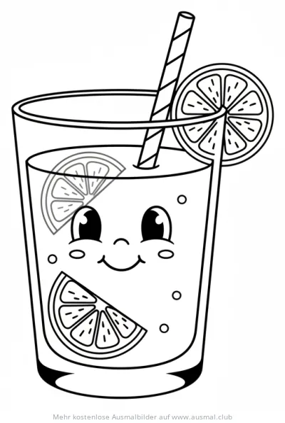 Freundliches Limonadenglas mit Gesicht Ausmalbild