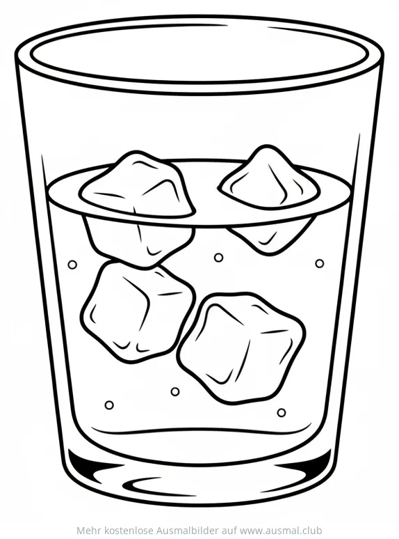 Glas Wasser mit Eiswürfeln Ausmalbild