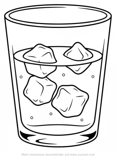 Glas Wasser mit Eiswürfeln Ausmalbild