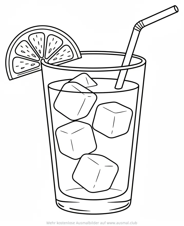 Eistee mit Eiswürfeln und Zitrone Ausmalbild