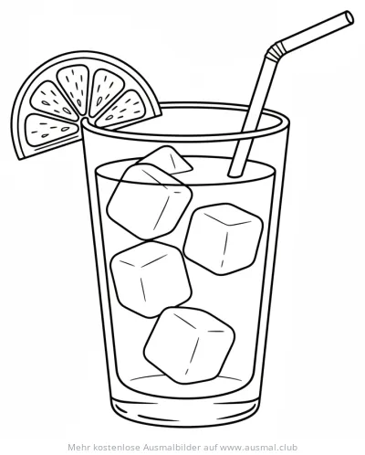 Eistee mit Eiswürfeln und Zitrone Ausmalbild